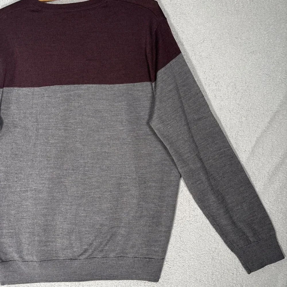 Banana Republic Mens Size XL Merino Wool Long Sleeve‎ V Neck Sweater Grey Preppy